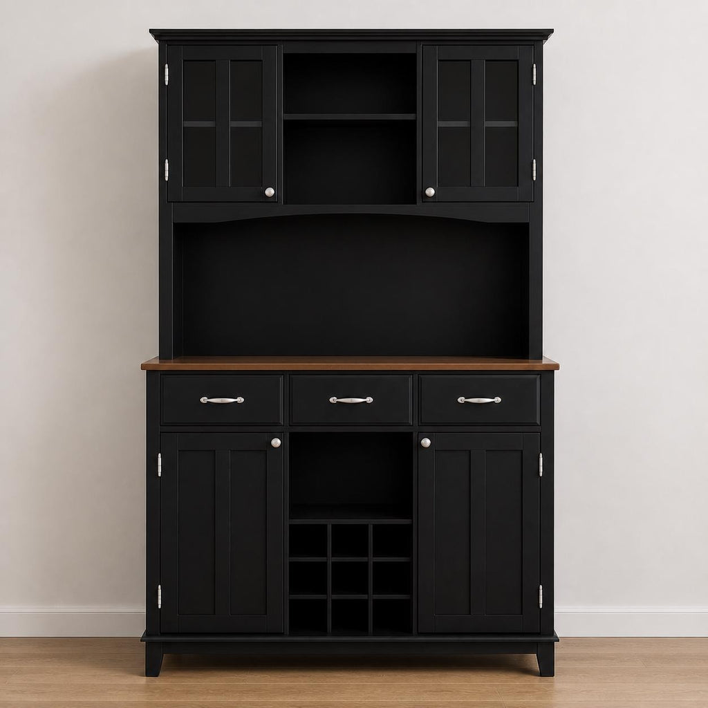 Modern Kitchen Hutch Cabinet, Adjustable Shelves, Wine Rack, Coffee Bar Buffet Storage
