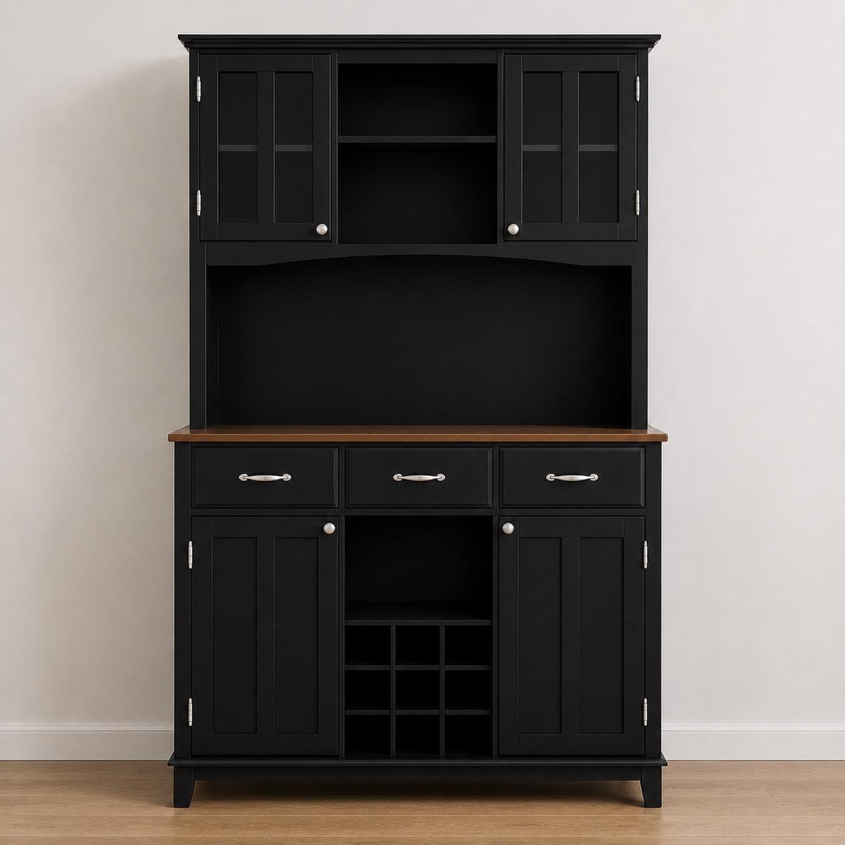 Modern Kitchen Hutch Cabinet, Adjustable Shelves, Wine Rack, Coffee Bar Buffet Storage
