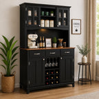 Modern Kitchen Hutch Cabinet, Adjustable Shelves, Wine Rack, Coffee Bar Buffet Storage