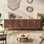 Modern Brown Storage Cabinet with Grille Doors – Large Sideboard Buffet Cabinet for Living Room, Dining Room & Office with Metal Legs