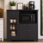 Modern Black Storage Cabinet with Drawer, Open Shelf & Double Door Cupboard