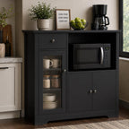 Modern Black Storage Cabinet with Drawer, Open Shelf & Double Door Cupboard