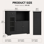 Modern Black Storage Cabinet with Drawer, Open Shelf & Double Door Cupboard