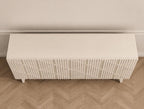 Distressed Fluted Buffet Cabinet with Storage, 4 Carved Doors Sideboard, Adjustable Shelf Wooden Accent Cabinet, Modern Farmhouse Console