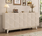 Distressed Fluted Buffet Cabinet with Storage, 4 Carved Doors Sideboard, Adjustable Shelf Wooden Accent Cabinet, Modern Farmhouse Console
