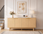 63 Buffet Cabinet with Storage, Modern Sideboard with 4 Doors & Adjustable Shelves, Curved Corner Coffee Bar Cabinet for Kitchen Living Room