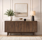 63 Buffet Cabinet with Storage, Modern Sideboard with 4 Doors & Adjustable Shelves, Curved Corner Coffee Bar Cabinet for Kitchen Living Room