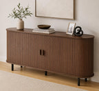 63" Fluted Buffet Sideboard Cabinet with Sliding Door, Modern Walnut Coffee Bar Console Table with Adjustable Shelves