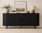 63" Fluted Buffet Sideboard Cabinet with Sliding Door, Modern Walnut Coffee Bar Console Table with Adjustable Shelves