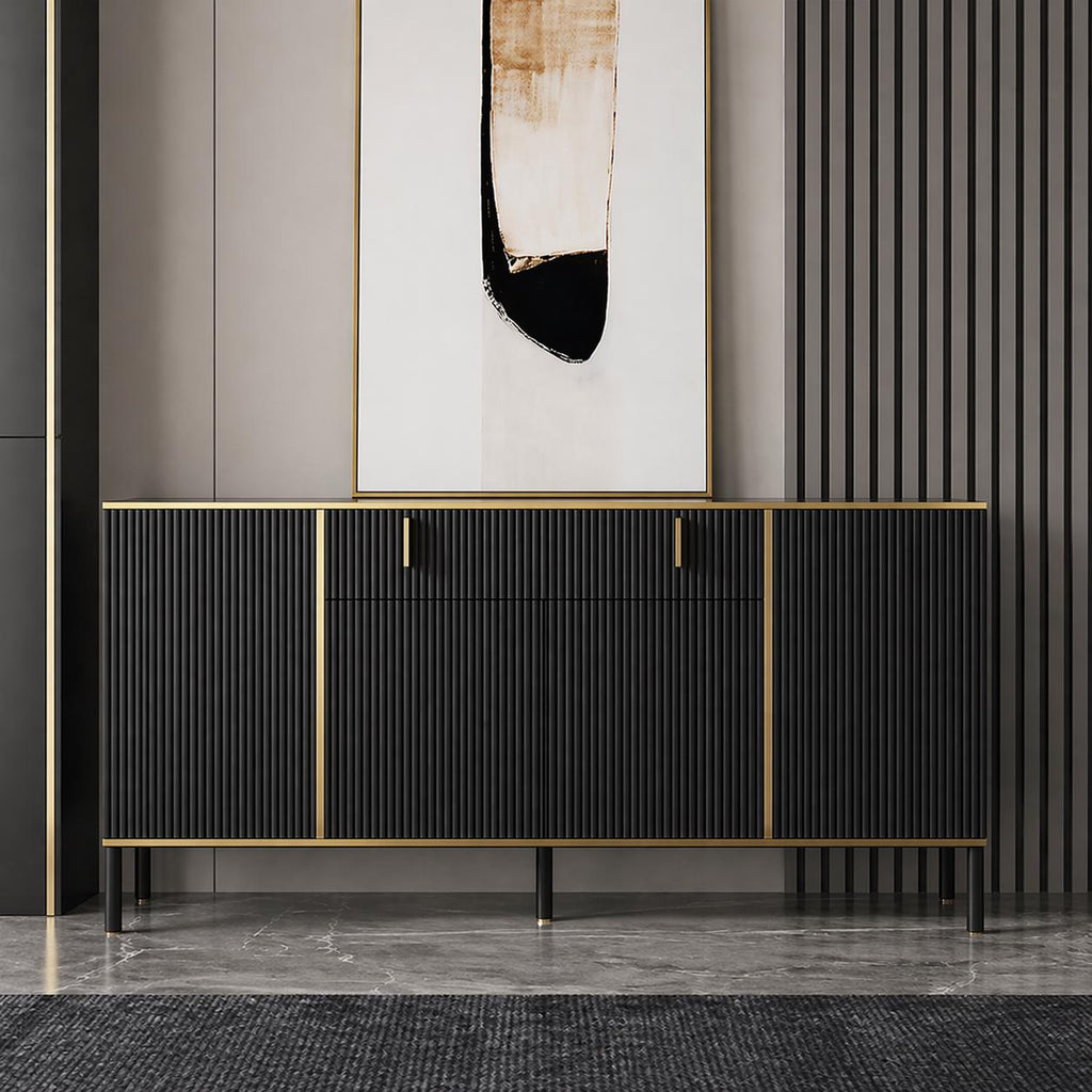 Modern Black & Gold Fluted Sideboard Cabinet