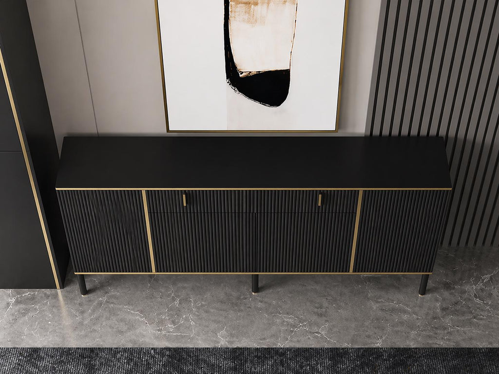 Modern Black & Gold Fluted Sideboard Cabinet