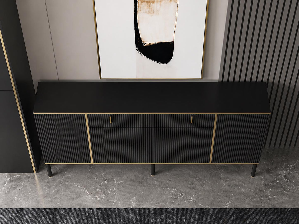Modern Black & Gold Fluted Sideboard Cabinet