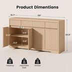 57'' Fluted Buffet Cabinet with Storage – Modern Sideboard Credenza with 3 Drawers & 4 Doors