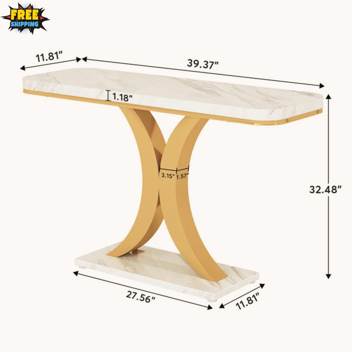 40” Industrial Console Table Entryway Accent