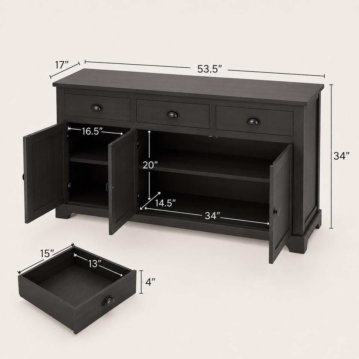 Modern Buffet Sideboard Cabinet with Storage, 3 Drawers & 3 Doors Console Table for Kitchen, Dining Room Entryway