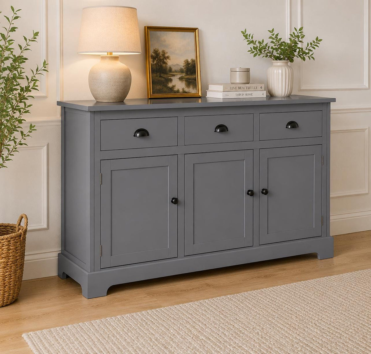 Modern Buffet Sideboard Cabinet with Storage, 3 Drawers & 3 Doors Console Table for Kitchen, Dining Room Entryway