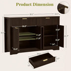 55.1" Fluted Buffet Cabinet with Storage, Modern Black Walnut Sideboard Credenza with 3 Drawers & Adjustable Shelves