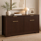 55.1" Fluted Buffet Cabinet with Storage, Modern Black Walnut Sideboard Credenza with 3 Drawers & Adjustable Shelves