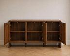 Arched Wood Sideboard Cabinet – Slatted Mid-Century Storage Buffet Console