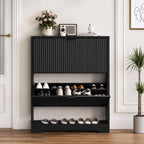 Black Fluted Shoe Cabinet, Slim Entryway Storage, 4 Flip Drawers, Adjustable Shelves
