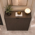 Black Fluted Shoe Cabinet, Slim Entryway Storage, 4 Flip Drawers, Adjustable Shelves
