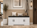 2-Tier Shoe Storage Bench with Cushion, Entryway Shoe Cabinet with 4 Doors & Adjustable Shelves,