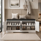 2-Tier Shoe Storage Bench with Cushion, Entryway Shoe Cabinet with 4 Doors & Adjustable Shelves,
