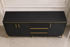 Modern Buffet Cabinet with Storage, Black & Gold Sideboard Cabinet with Fluted Drawers, Adjustable Shelves