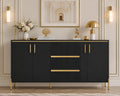 Modern Buffet Cabinet with Storage, Black & Gold Sideboard Cabinet with Fluted Drawers, Adjustable Shelves