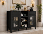 Modern Black Sideboard Cabinet with Faux Marble Top – 2 Drawers, 2 Doors Storage Console