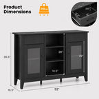 Modern Black Sideboard Cabinet with Faux Marble Top – 2 Drawers, 2 Doors Storage Console