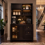 71" Tall Kitchen Pantry Cabinet with Microwave Shelf & Built-in Charging Station – Black