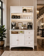 71" Tall Kitchen Pantry Cabinet with Microwave Shelf & Built-in Charging Station – Black