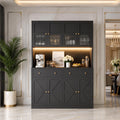 71" Farmhouse Kitchen Pantry Cabinet with LED Light & Charging Station, Large Food Storage Cabinet with Microwave Shelf, 47.2"
