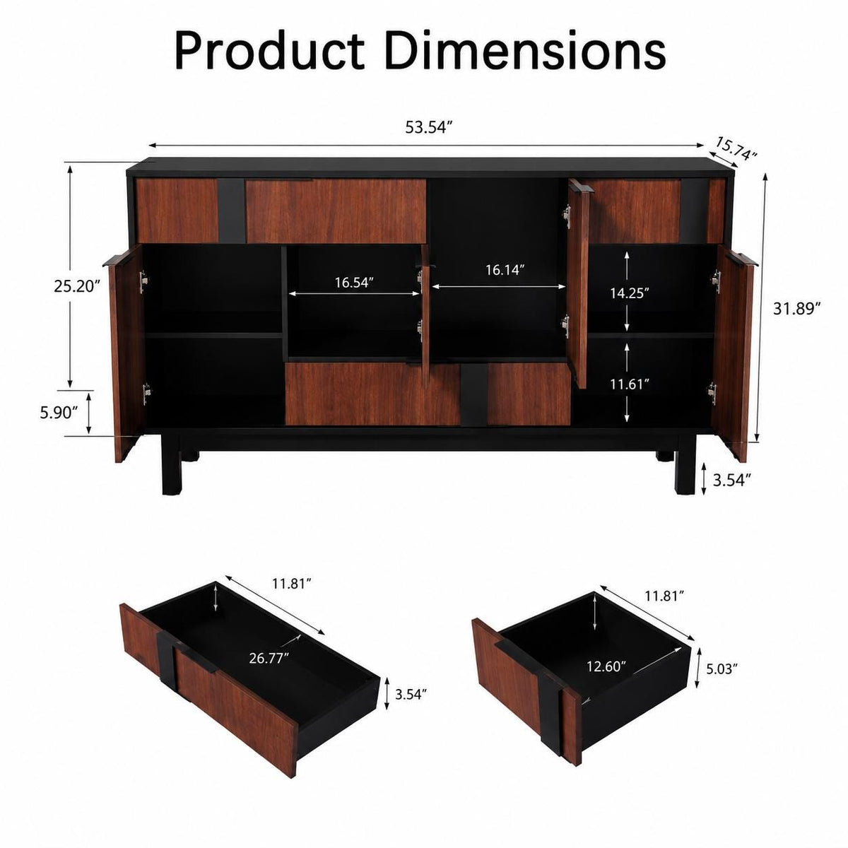 Modern 3D Geometric Sideboard Cabinet – 54 Inch TV Stand & Buffet Storage Cabinet with 4 Doors and 3 Drawers | Customized Console Cabinet