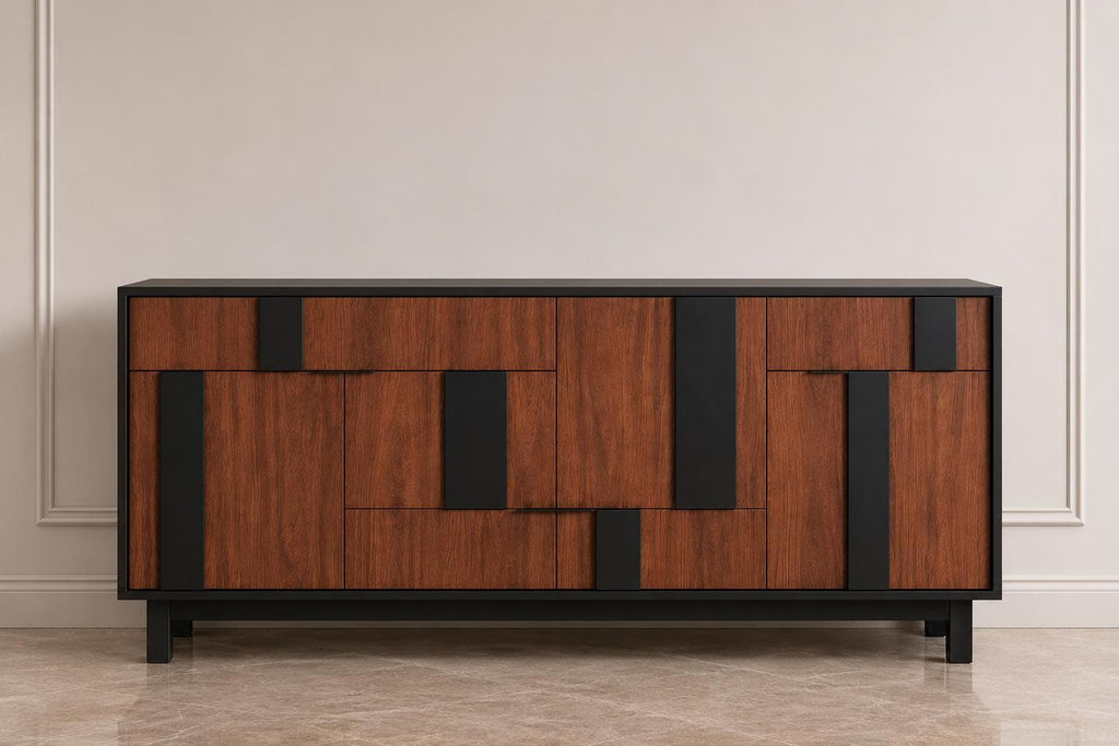Modern 3D Geometric Sideboard Cabinet – 54 Inch TV Stand & Buffet Storage Cabinet with 4 Doors and 3 Drawers | Customized Console Cabinet