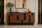Modern 3D Geometric Sideboard Cabinet – 54 Inch TV Stand & Buffet Storage Cabinet with 4 Doors and 3 Drawers | Customized Console Cabinet