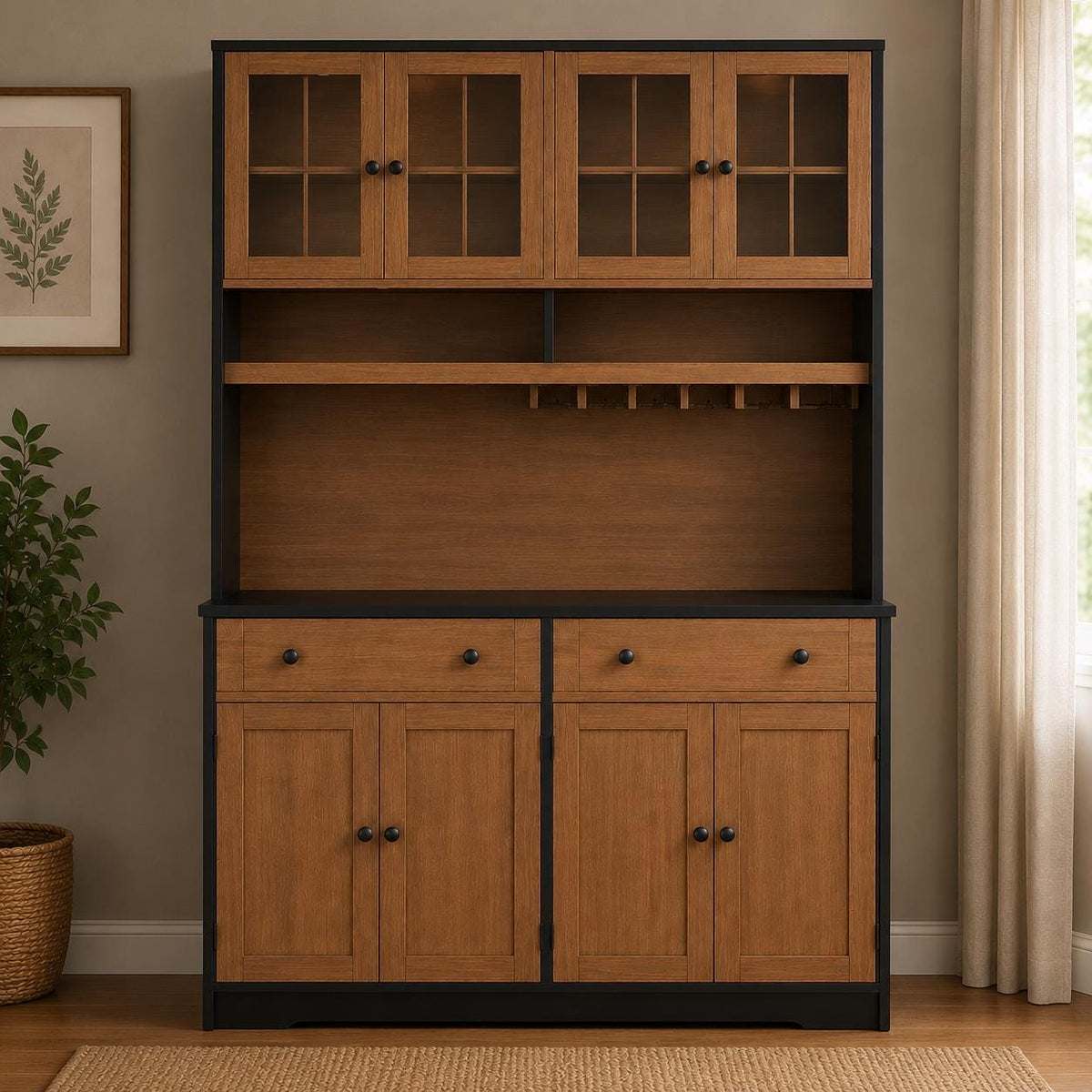 Modern White Kitchen Pantry Cabinet with Charging Station, Wine Rack, Microwave Stand