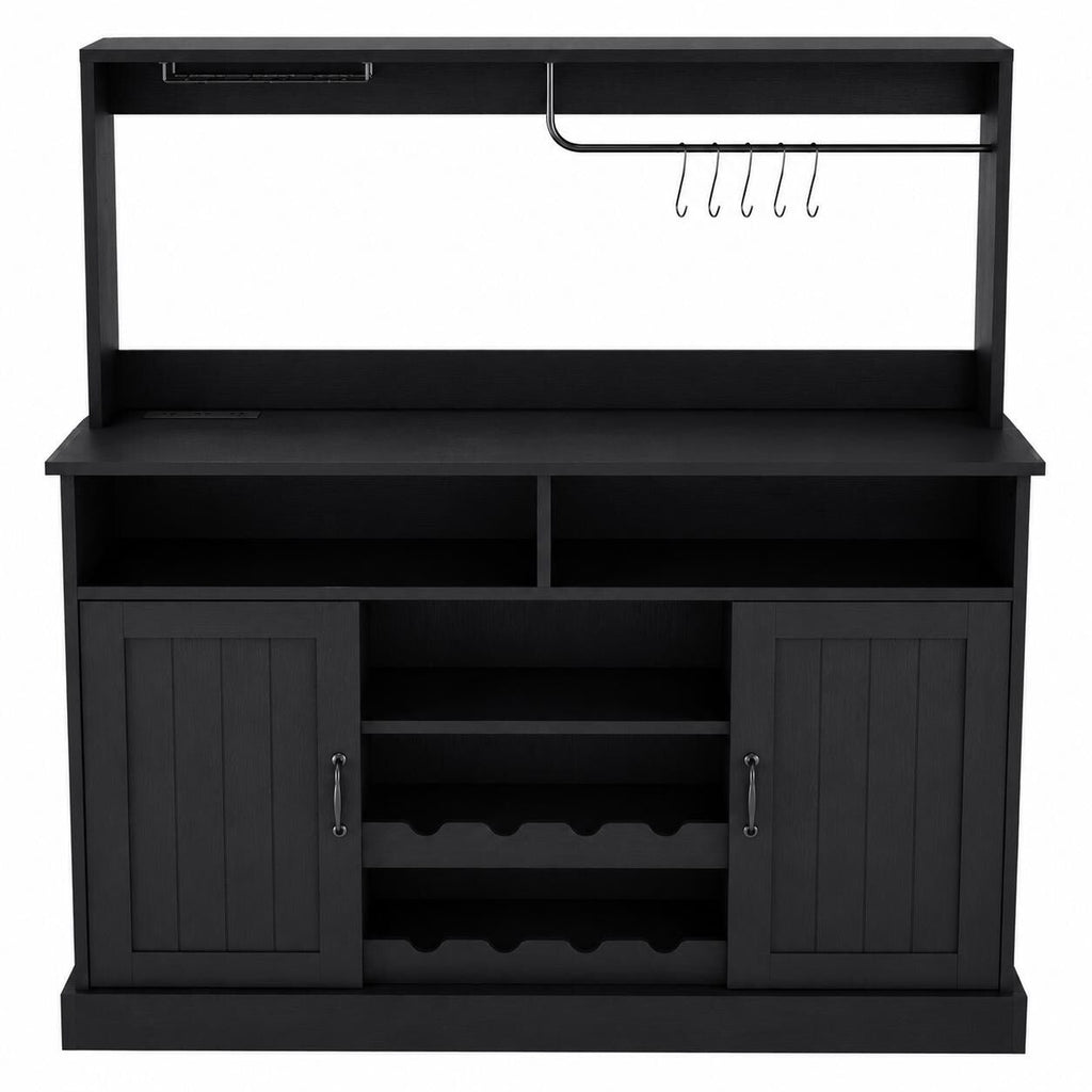 47" Farmhouse Buffet Cabinet with Power Outlets, Wine Rack, Goblet Holder