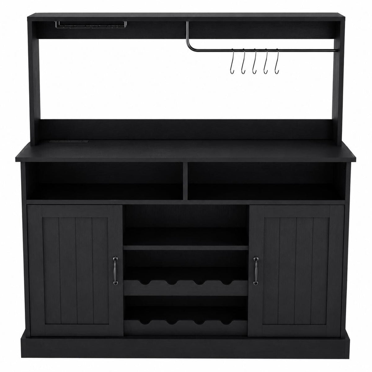 47" Farmhouse Buffet Cabinet with Power Outlets, Wine Rack, Goblet Holder