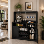 47" Farmhouse Buffet Cabinet with Power Outlets, Wine Rack, Goblet Holder