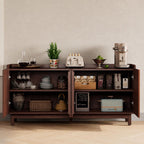 Farmhouse Buffet Cabinet, Red Walnut Storage Sideboard, Mid-Century Modern Grille Doors