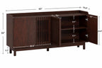 Farmhouse Buffet Cabinet, Red Walnut Storage Sideboard, Mid-Century Modern Grille Doors