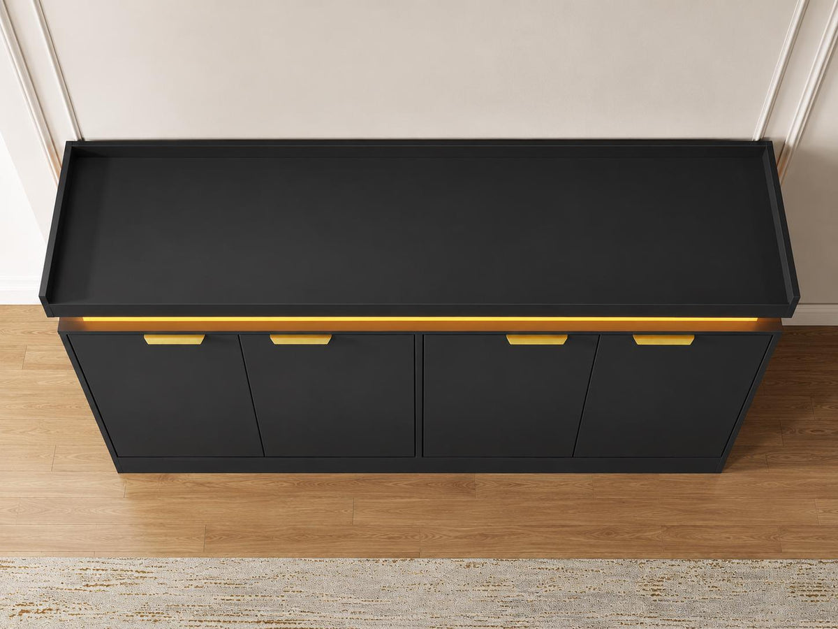 Modern Sideboard Buffet Cabinet with LED Lights and Power Outlets, 63-inch Storage Console