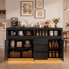 Modern Black Sideboard Buffet Cabinet with LED Lights and Power Outlet