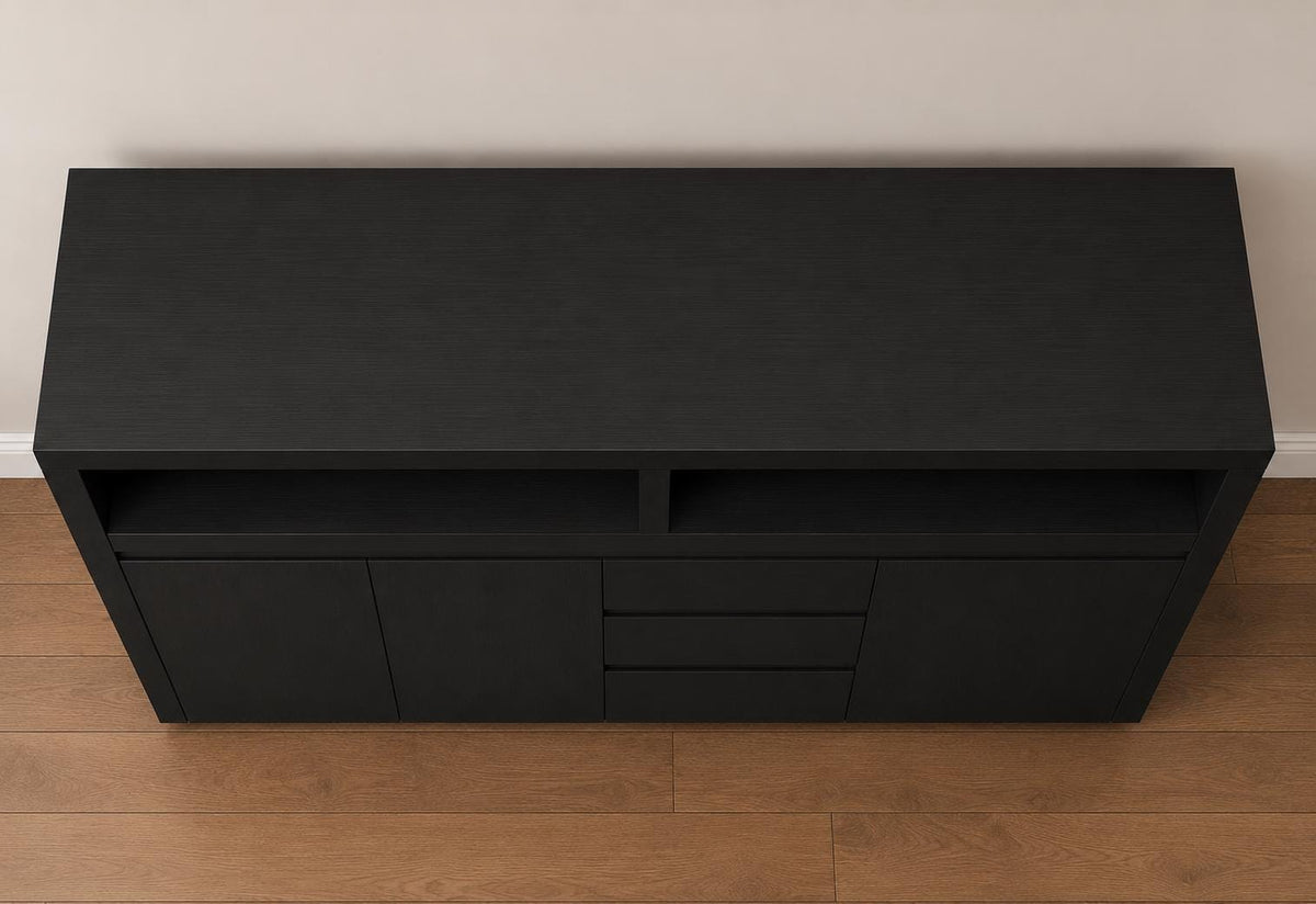 Modern Black Sideboard Buffet Cabinet with LED Lights and Power Outlet