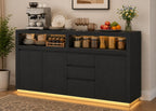 Modern Black Sideboard Buffet Cabinet with LED Lights and Power Outlet