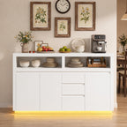 Modern Black Sideboard Buffet Cabinet with LED Lights and Power Outlet