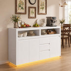 Modern Black Sideboard Buffet Cabinet with LED Lights and Power Outlet