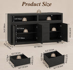 Modern Black Sideboard Buffet Cabinet with LED Lights and Power Outlet